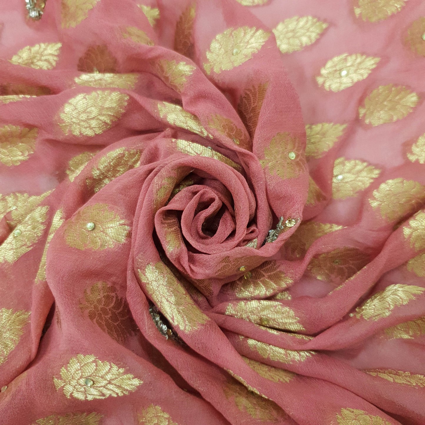 Sushila Vintage Pink Women Dupatta Georgette Zari Work Hand Beaded Chanderi Wrap