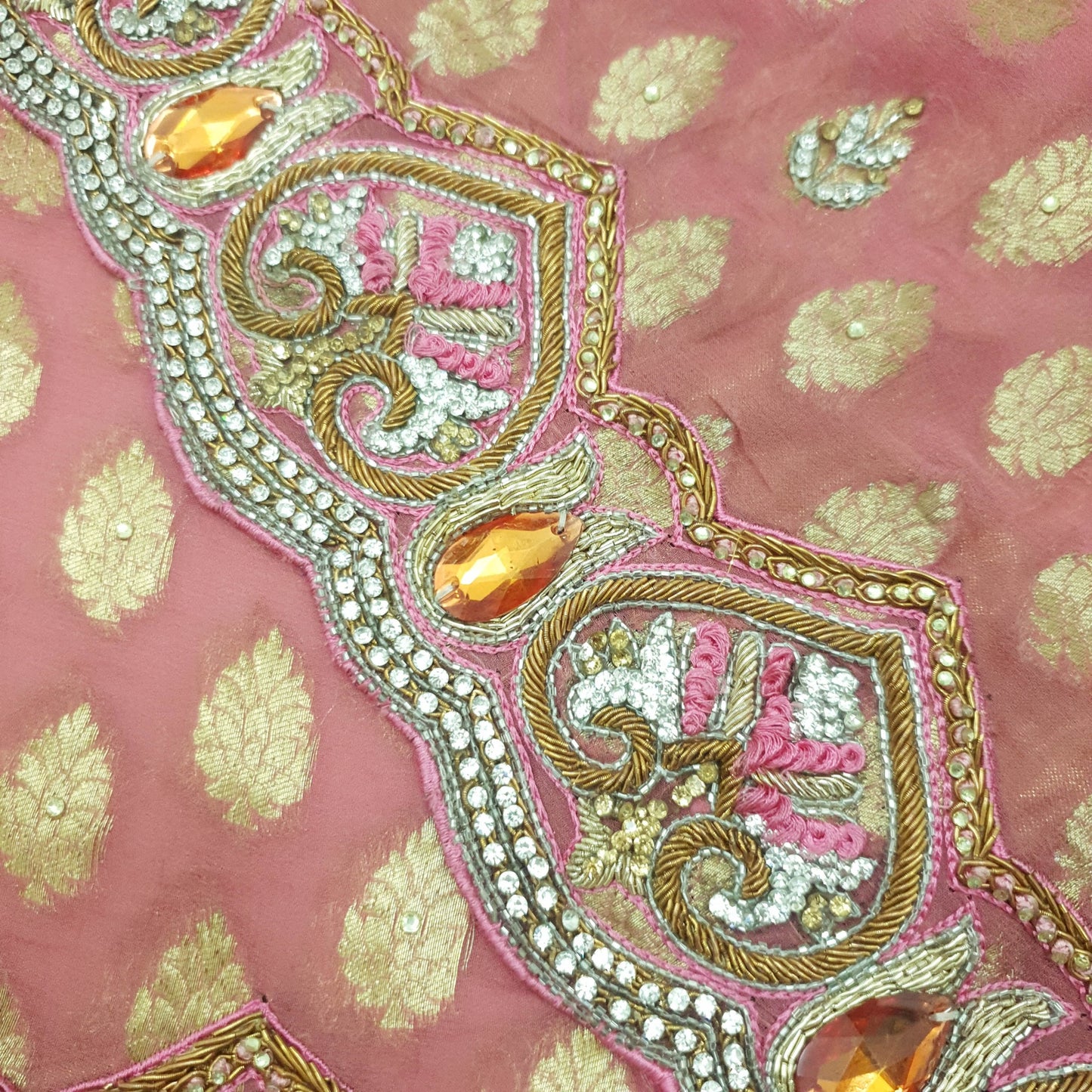 Sushila Vintage Pink Women Dupatta Georgette Zari Work Hand Beaded Chanderi Wrap