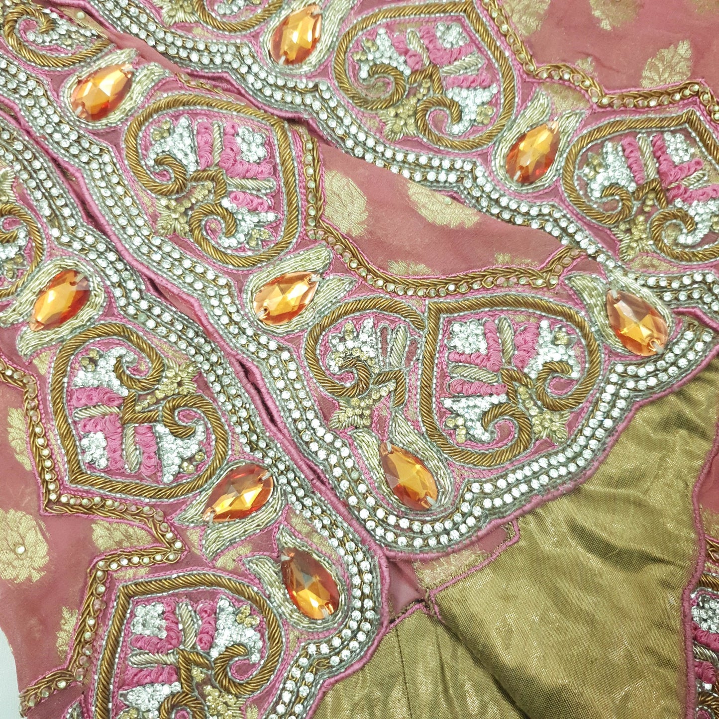 Sushila Vintage Pink Women Dupatta Georgette Zari Work Hand Beaded Chanderi Wrap