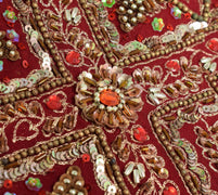 Sushila Vintage Maroon Georgette Heavy Dupatta Hand Beaded Wedding Long Stole