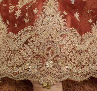 Sushila Vintage Brown Net Heavy Dupatta Zardozi Work Traditional Long Stole Wrap