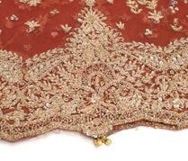 Sushila Vintage Brown Net Heavy Dupatta Zardozi Work Traditional Long Stole Wrap