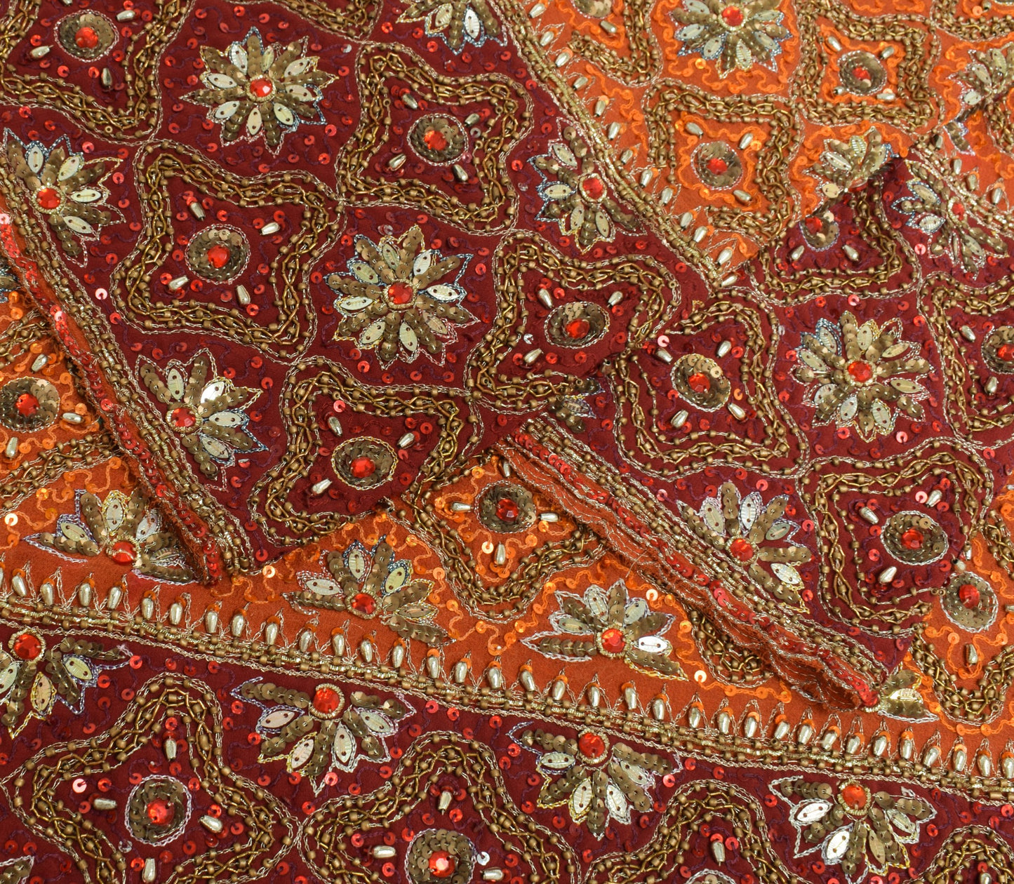 Sushila Vintage Orange Maroon Heavy Dupatta Sequins Embellish Wedding Long Stole