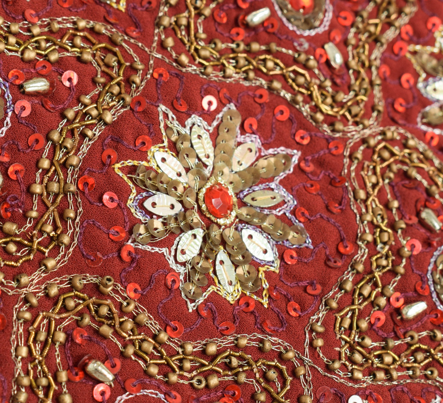 Sushila Vintage Orange Maroon Heavy Dupatta Sequins Embellish Wedding Long Stole