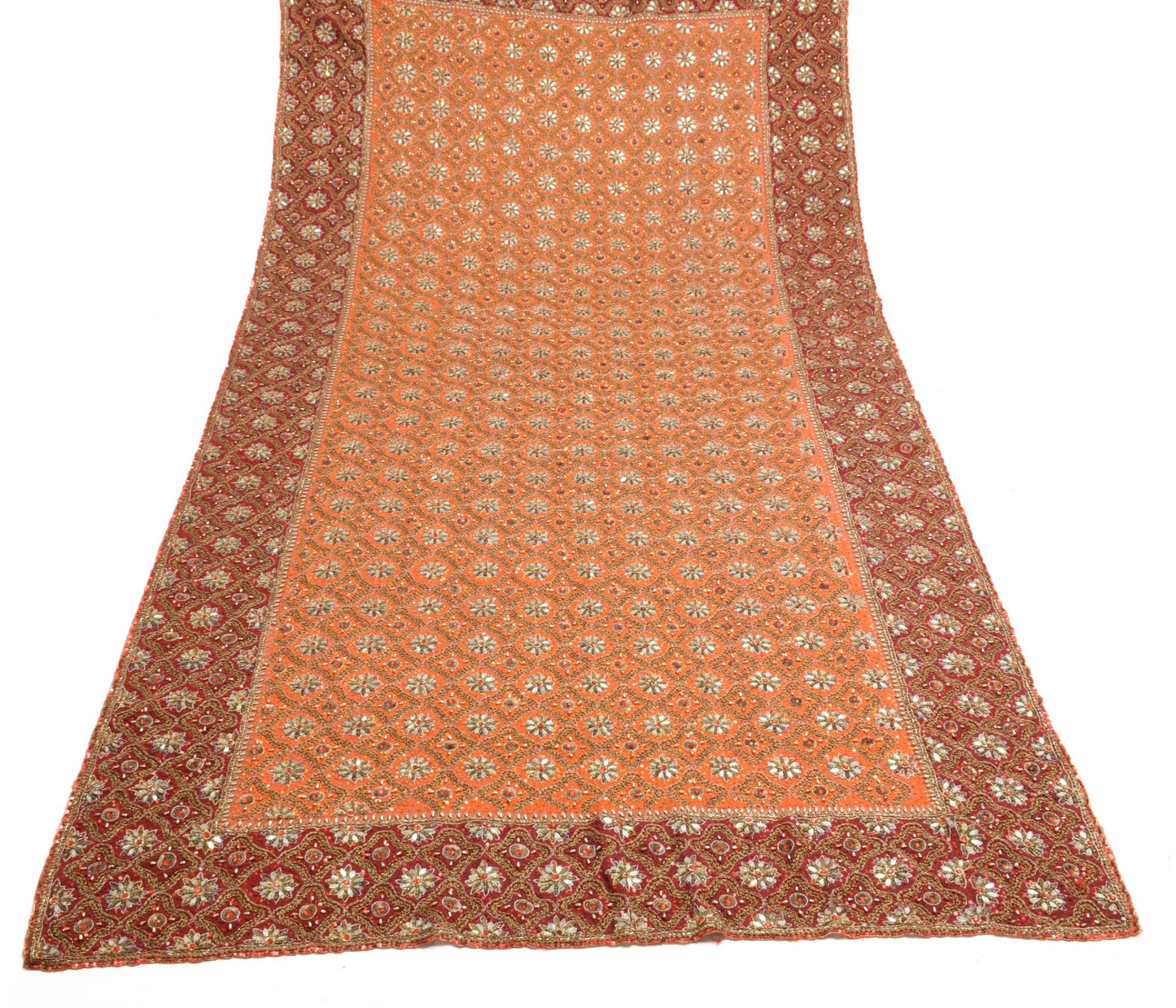 Sushila Vintage Orange Maroon Heavy Dupatta Sequins Embellish Wedding Long Stole