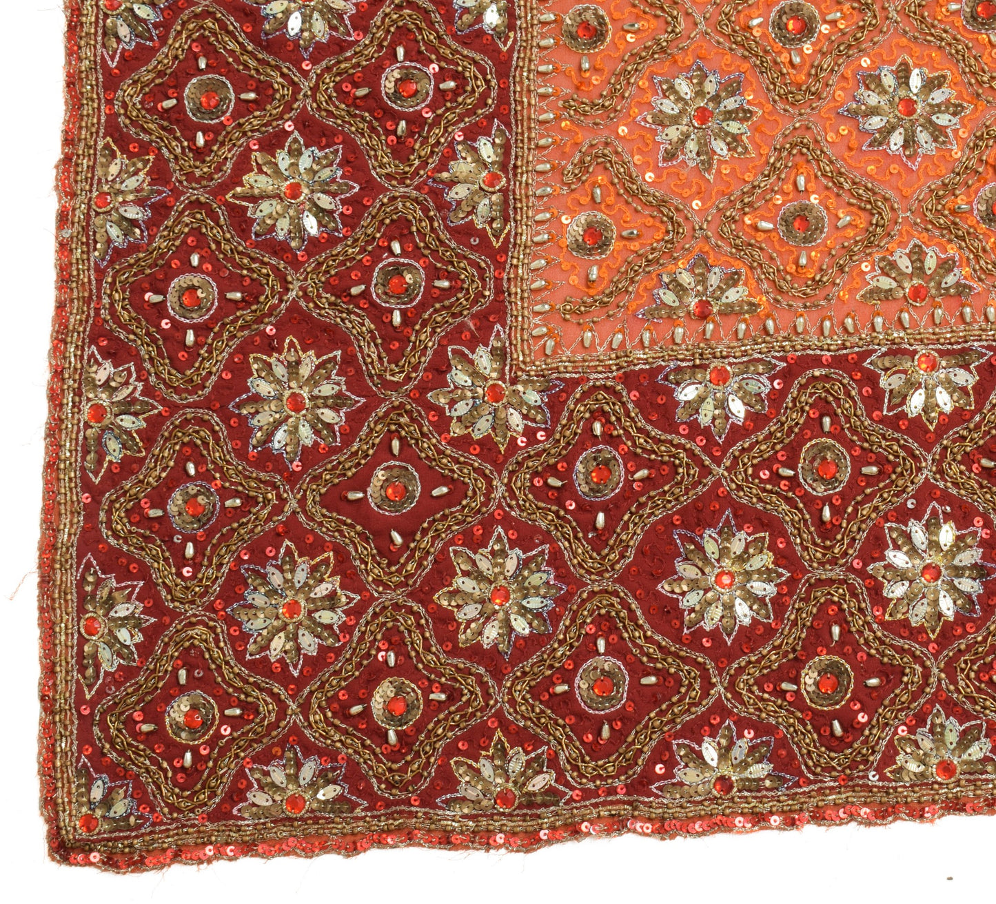 Sushila Vintage Orange Maroon Heavy Dupatta Sequins Embellish Wedding Long Stole