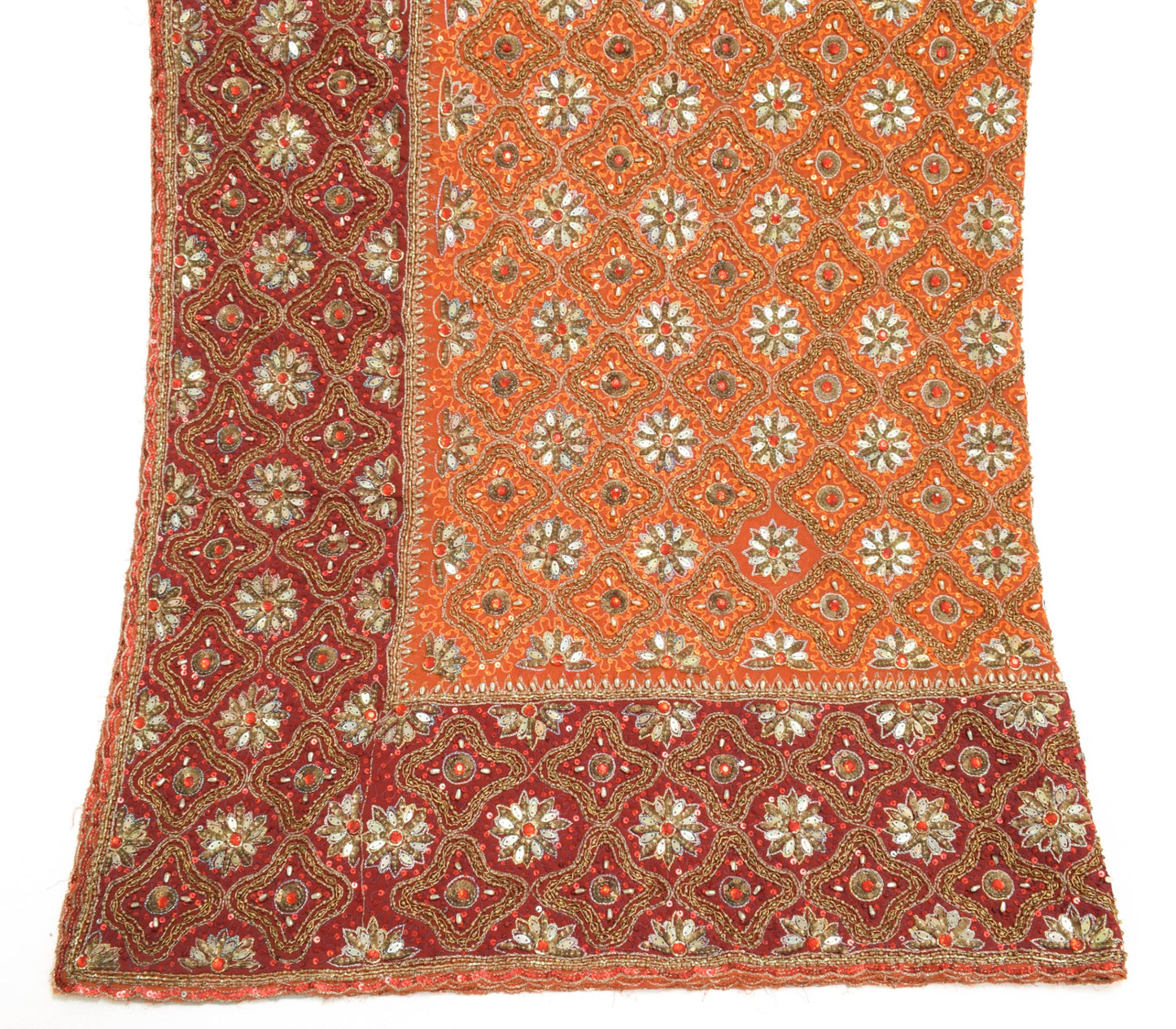 Sushila Vintage Orange Maroon Heavy Dupatta Sequins Embellish Wedding Long Stole
