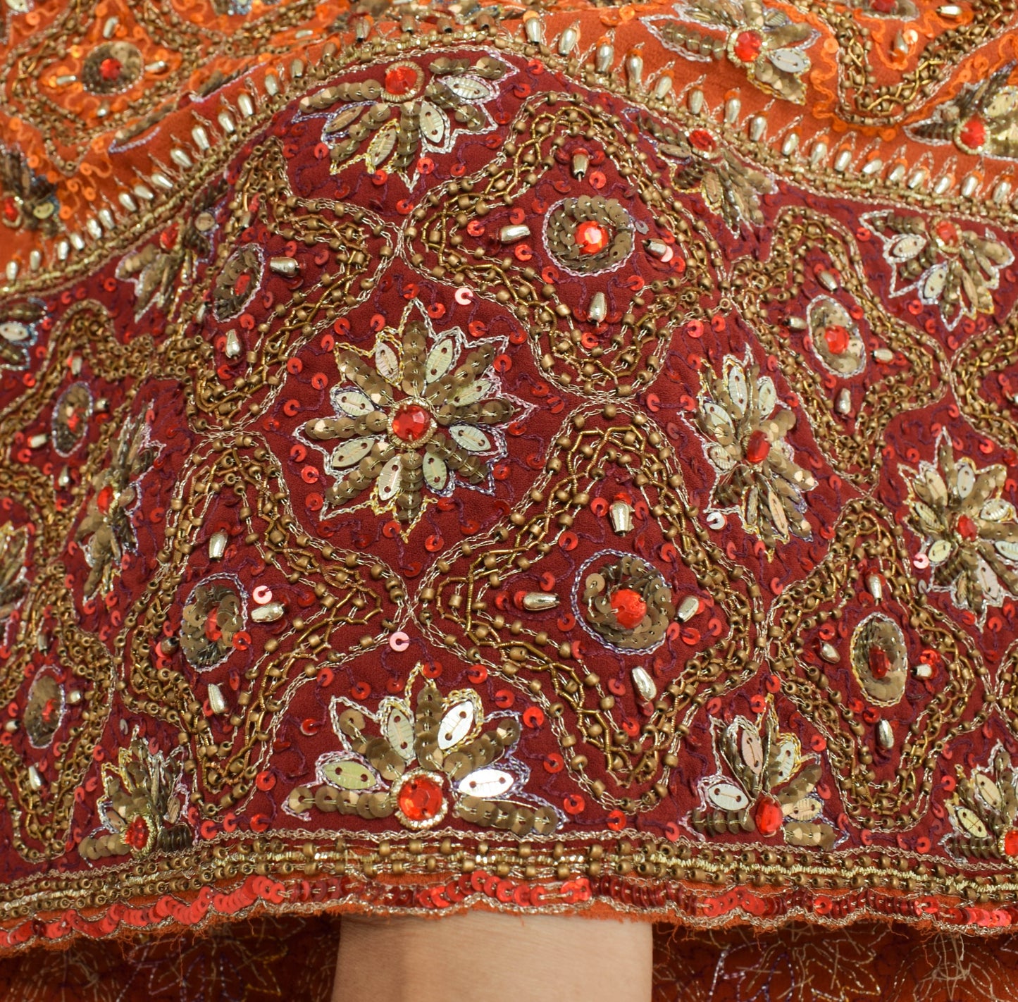 Sushila Vintage Orange Maroon Heavy Dupatta Sequins Embellish Wedding Long Stole
