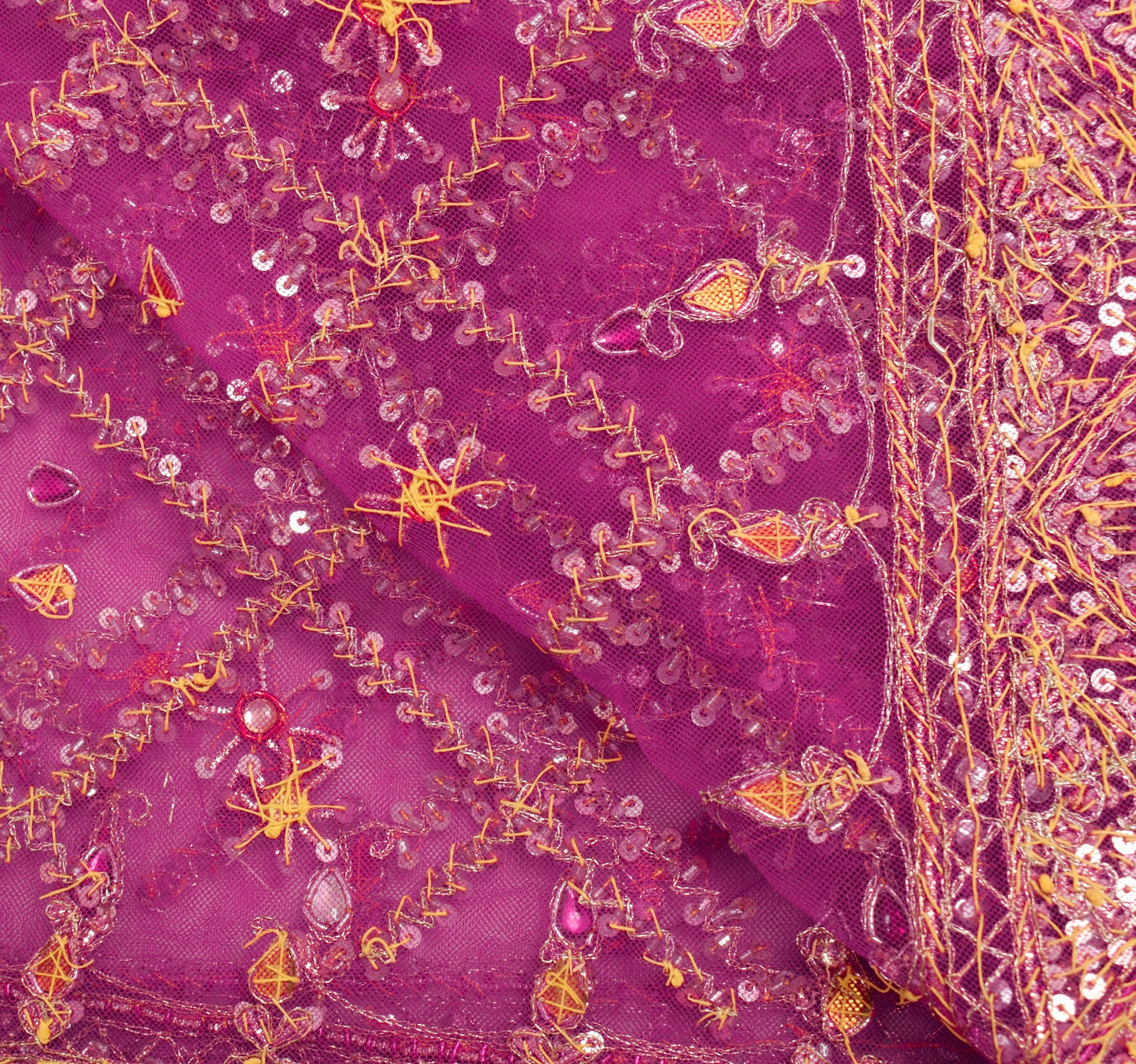 Sushila Vintage Dark Pink Net Dupatta with all over Sequins Jaal Work Long Stole