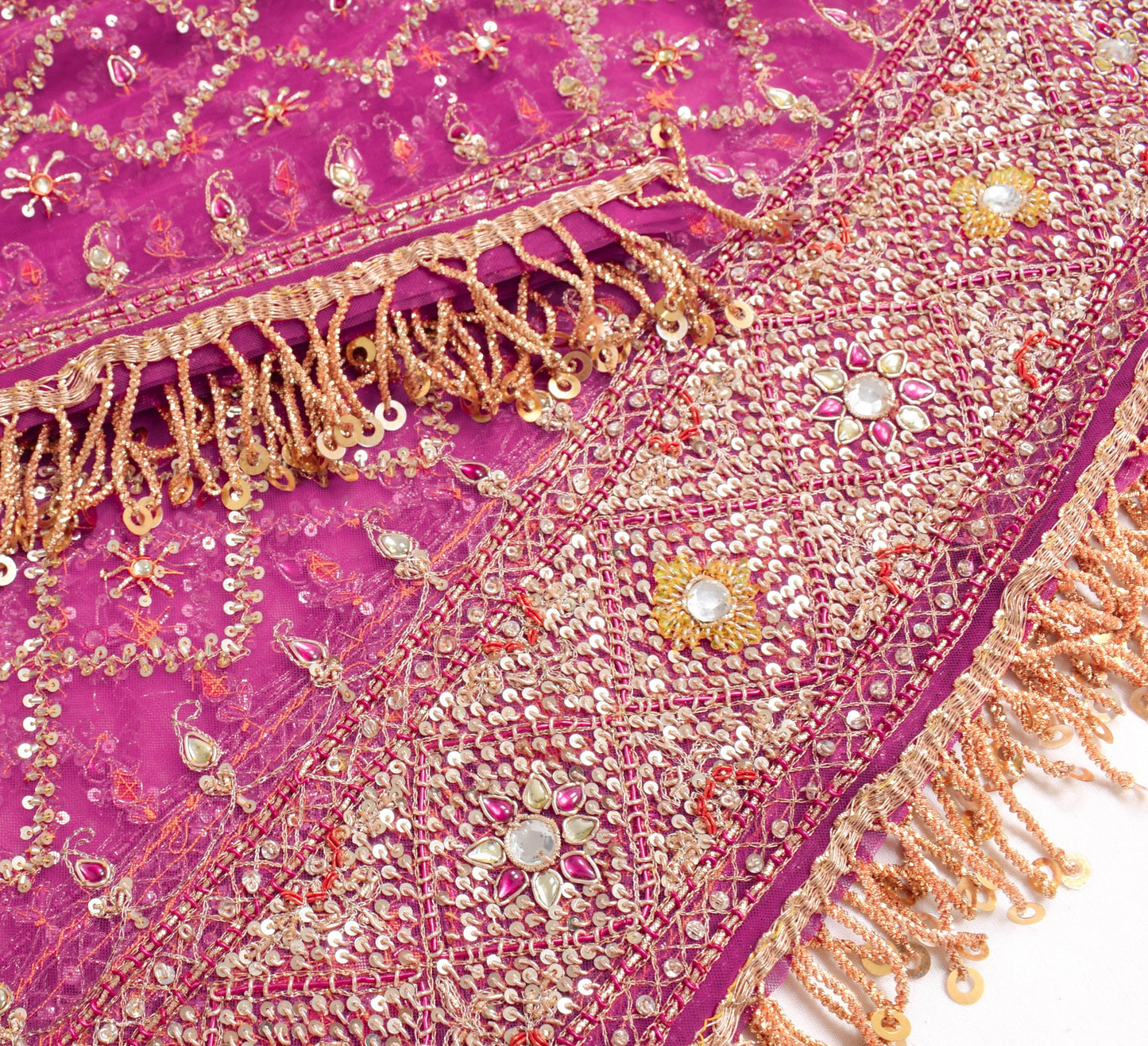 Sushila Vintage Dark Pink Net Dupatta with all over Sequins Jaal Work Long Stole