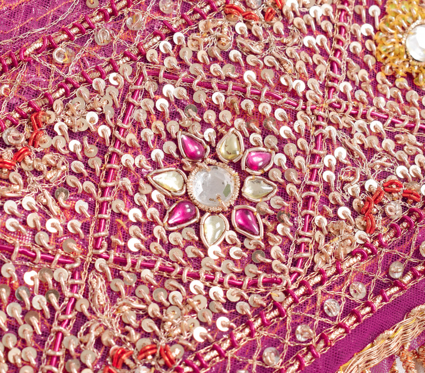 Sushila Vintage Dark Pink Net Dupatta with all over Sequins Jaal Work Long Stole