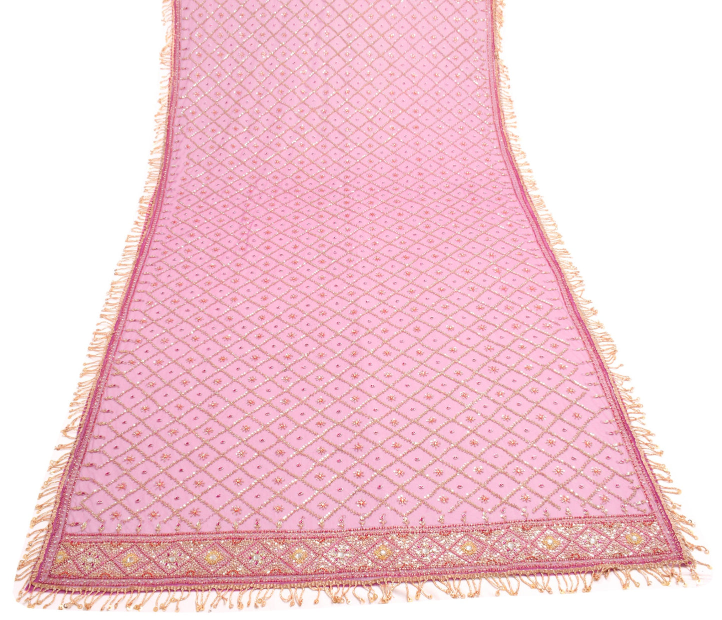 Sushila Vintage Dark Pink Net Dupatta with all over Sequins Jaal Work Long Stole