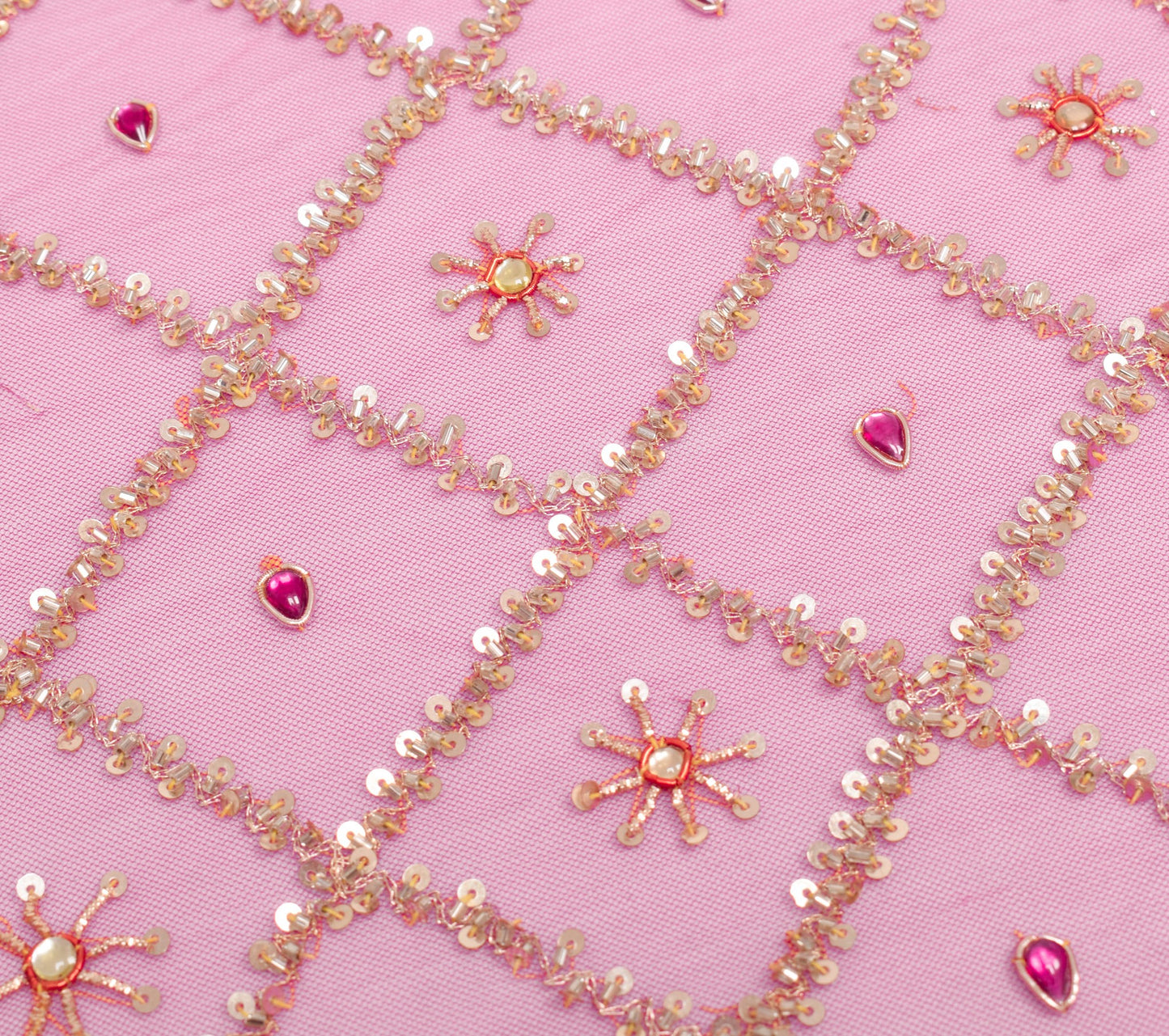 Sushila Vintage Dark Pink Net Dupatta with all over Sequins Jaal Work Long Stole