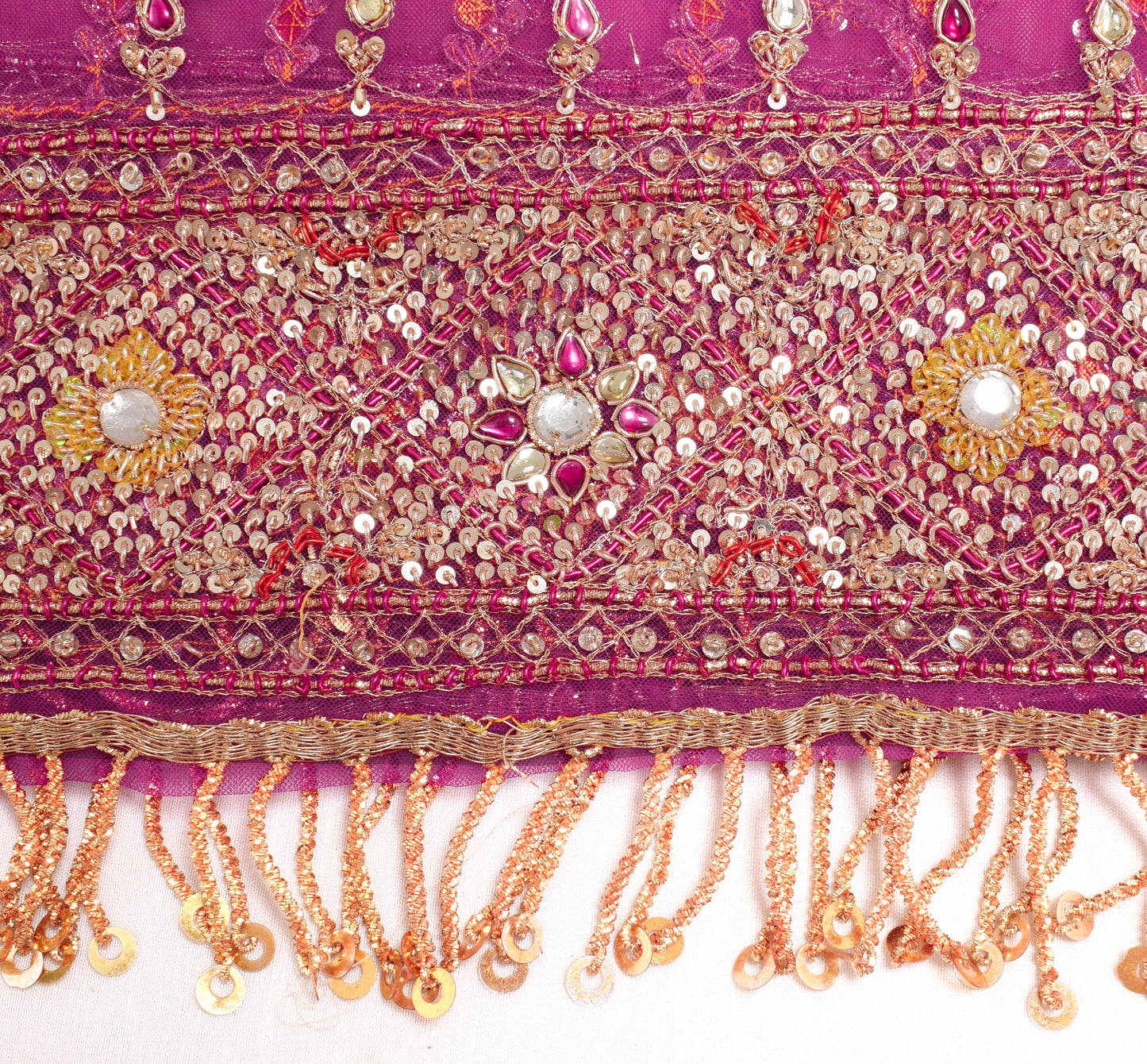 Sushila Vintage Dark Pink Net Dupatta with all over Sequins Jaal Work Long Stole