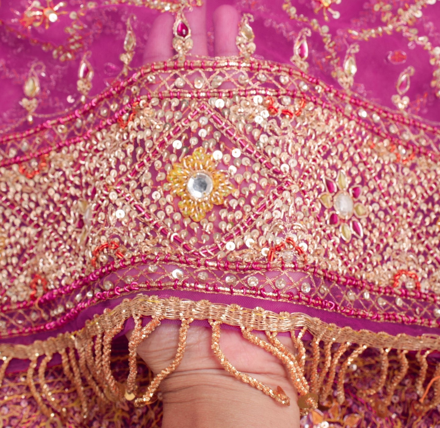 Sushila Vintage Dark Pink Net Dupatta with all over Sequins Jaal Work Long Stole