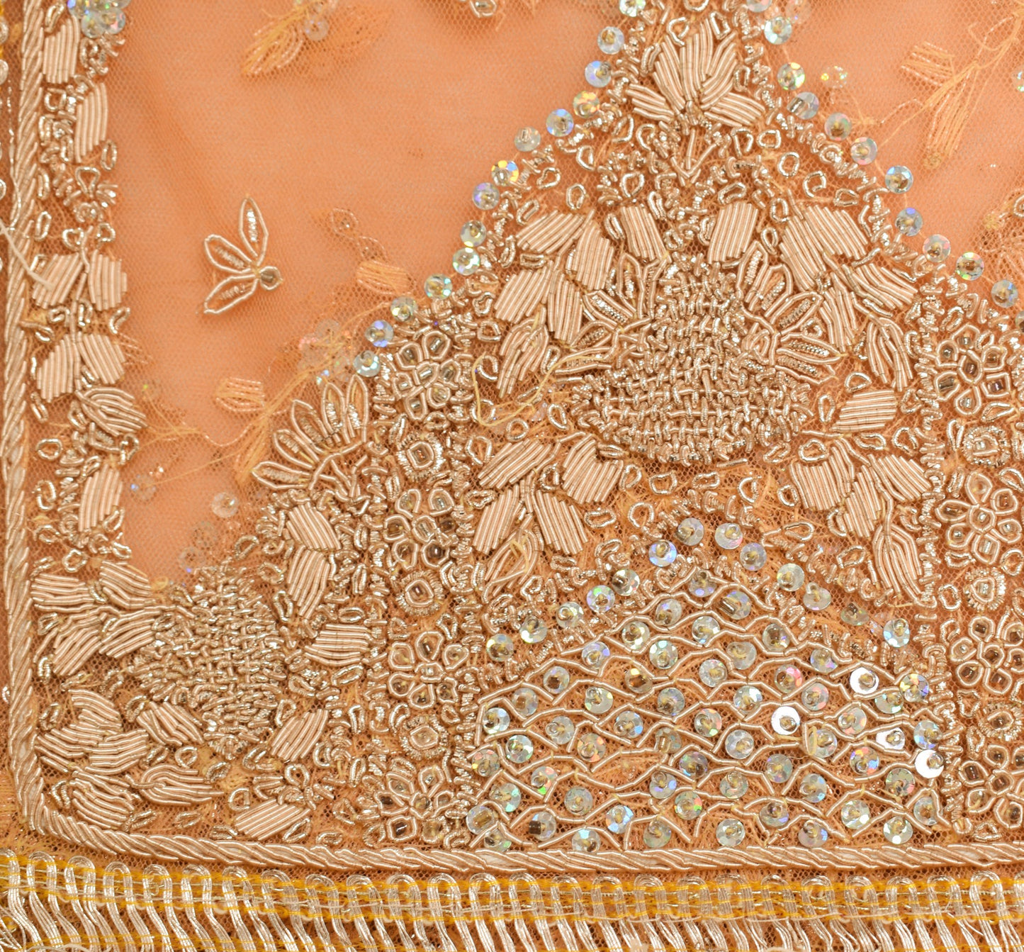 Sushila Vintage Bridal Orange Dupatta Zari Embellish Fringed Net Long Stole Wrap