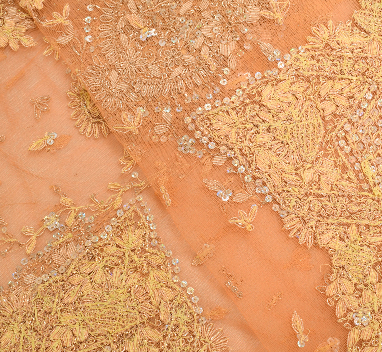 Sushila Vintage Bridal Orange Dupatta Zari Embellish Fringed Net Long Stole Wrap
