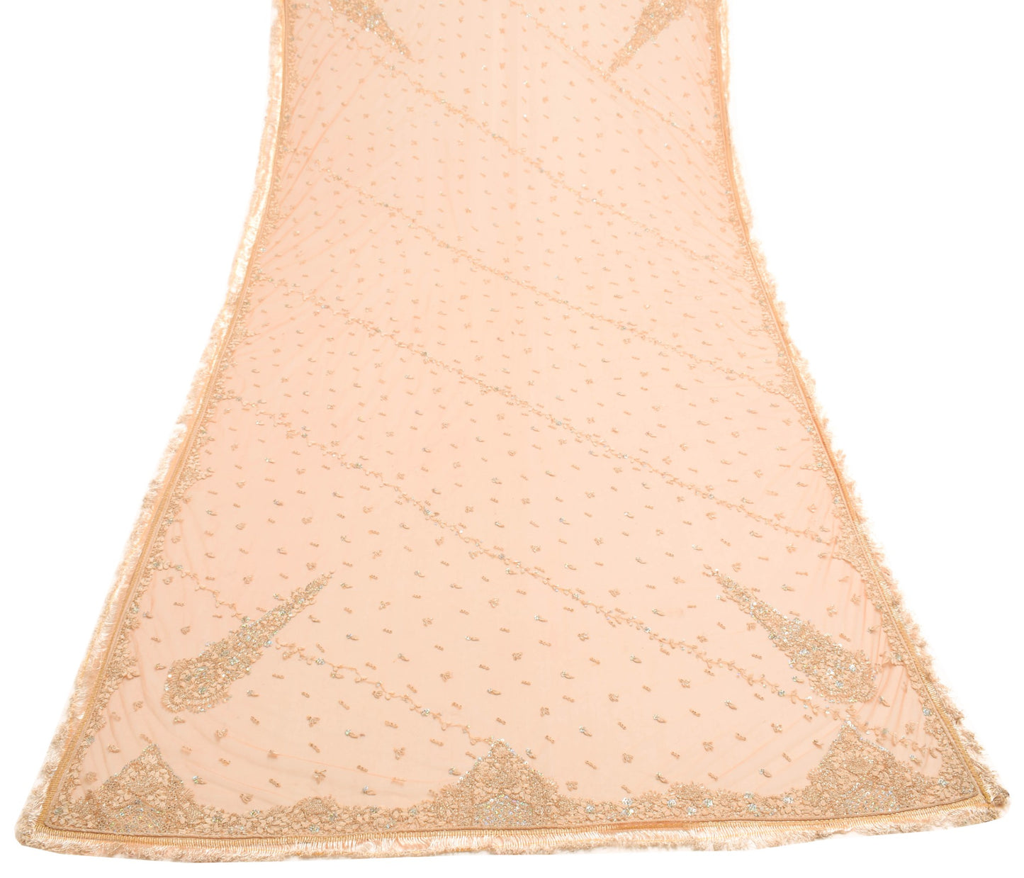 Sushila Vintage Bridal Orange Dupatta Zari Embellish Fringed Net Long Stole Wrap