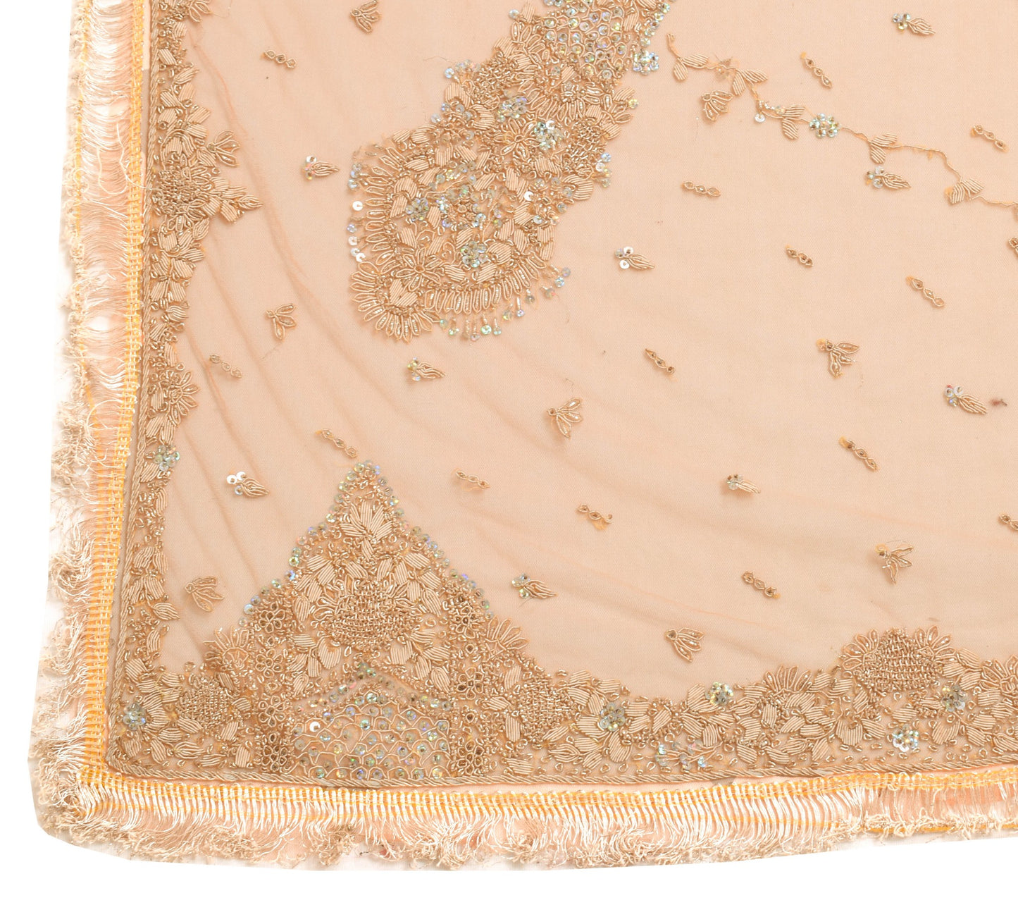 Sushila Vintage Bridal Orange Dupatta Zari Embellish Fringed Net Long Stole Wrap