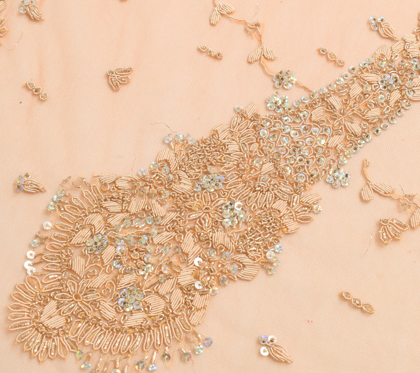 Sushila Vintage Bridal Orange Dupatta Zari Embellish Fringed Net Long Stole Wrap