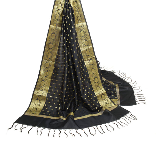 Sushila Vintage Banarasi Dupatta Black Art Silk Woven Zari Brocade Long Stole