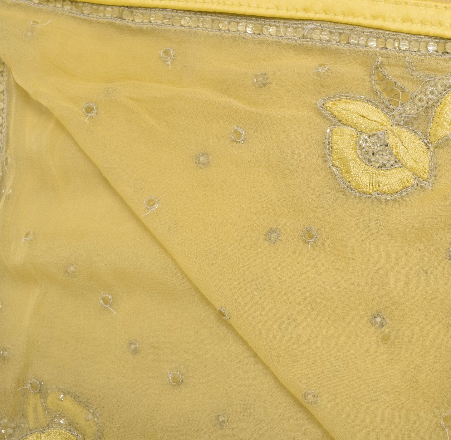 Sushila Vintage Yellow Dupatta Pure Georgette Glass Beads Embellish Long Stole