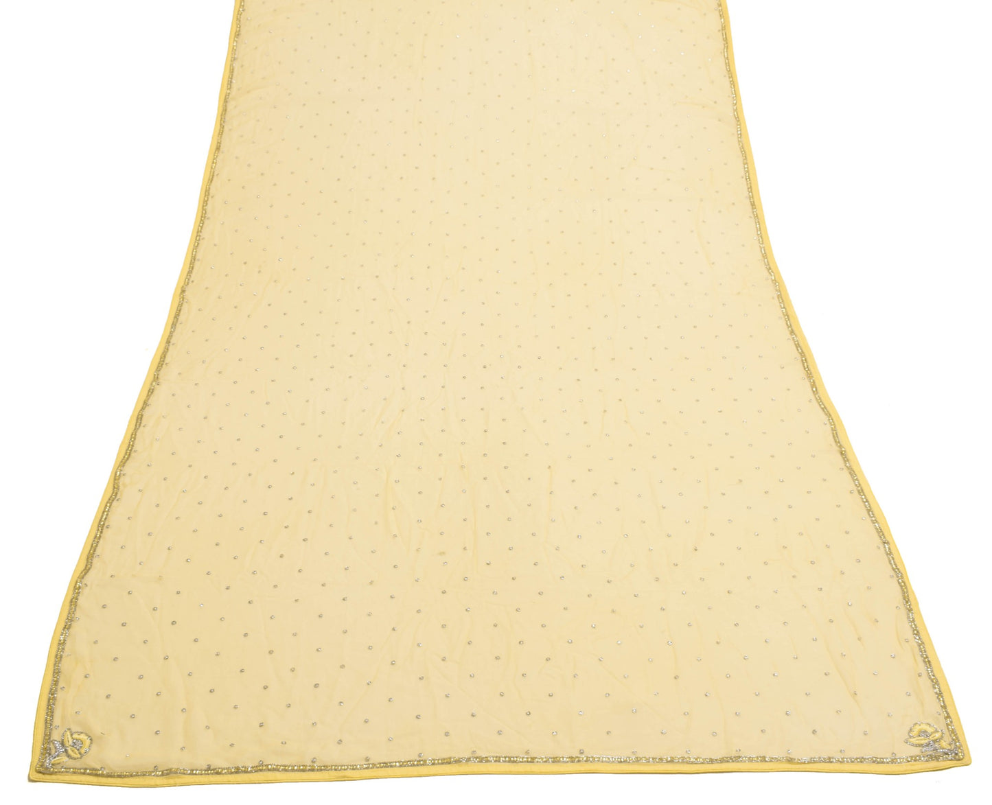 Sushila Vintage Yellow Dupatta Pure Georgette Glass Beads Embellish Long Stole