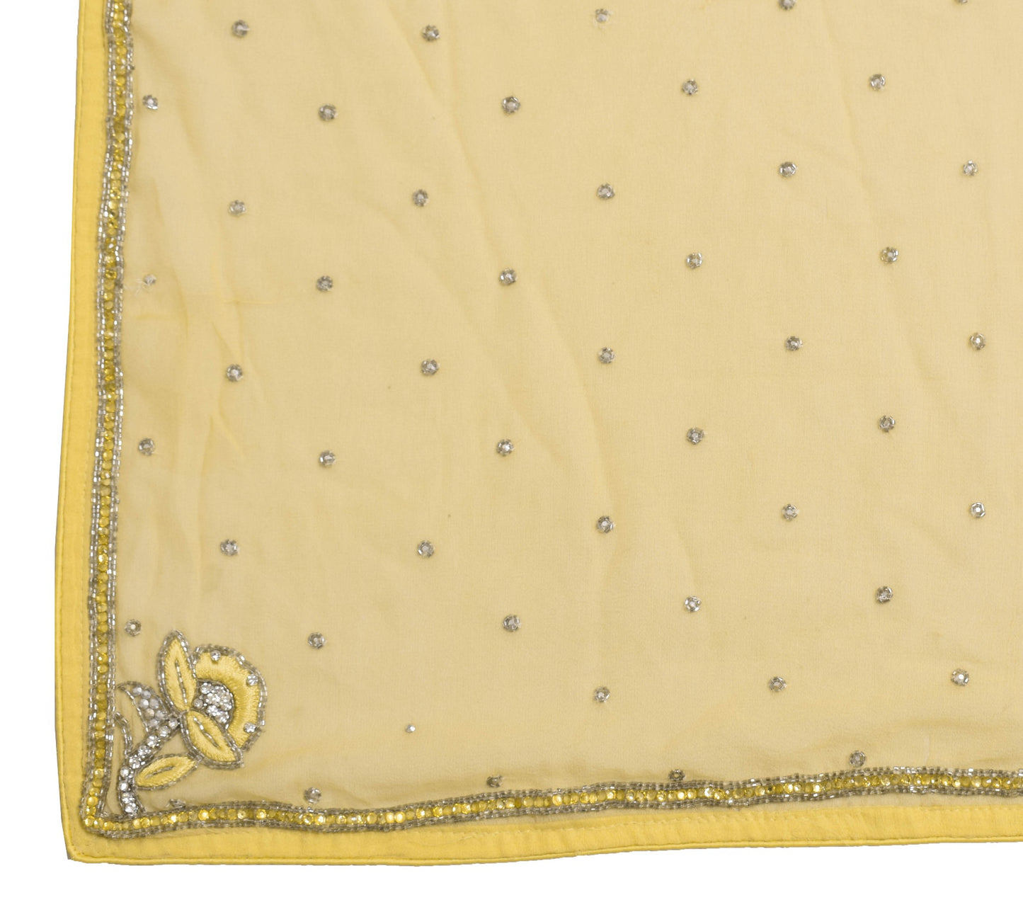 Sushila Vintage Yellow Dupatta Pure Georgette Glass Beads Embellish Long Stole