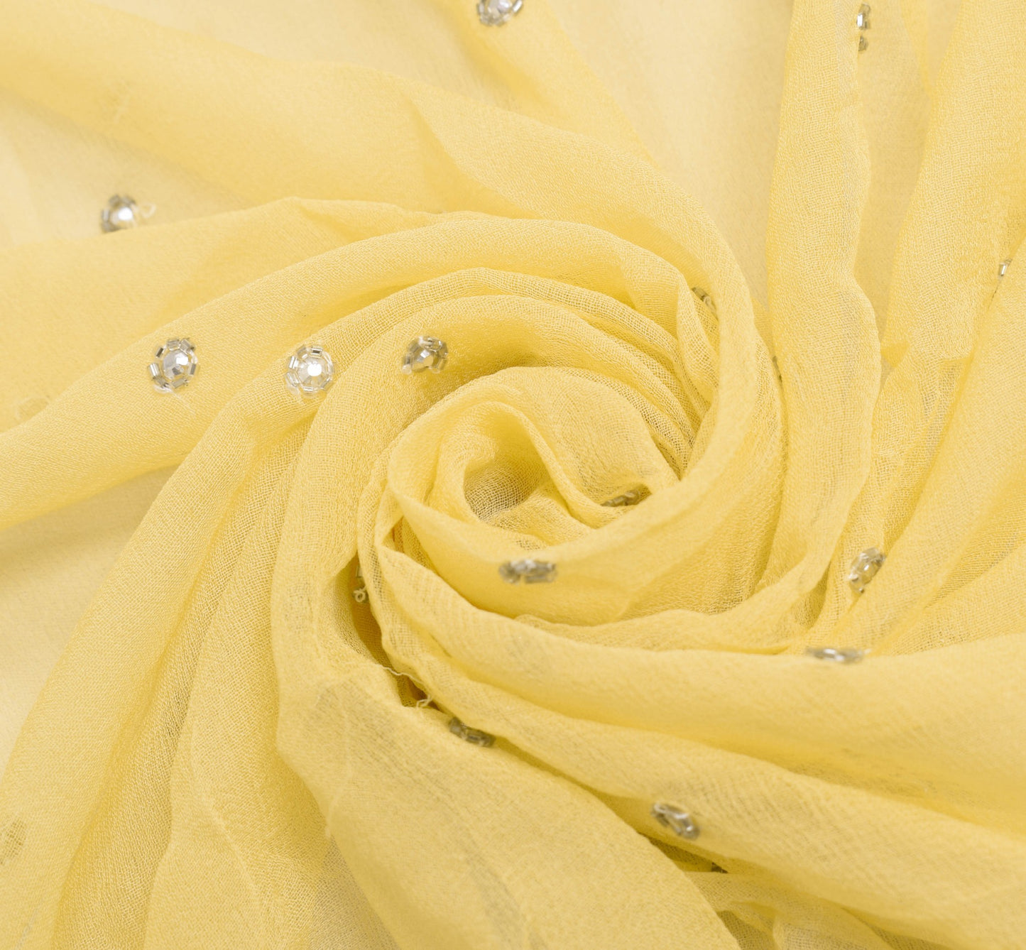 Sushila Vintage Yellow Dupatta Pure Georgette Glass Beads Embellish Long Stole
