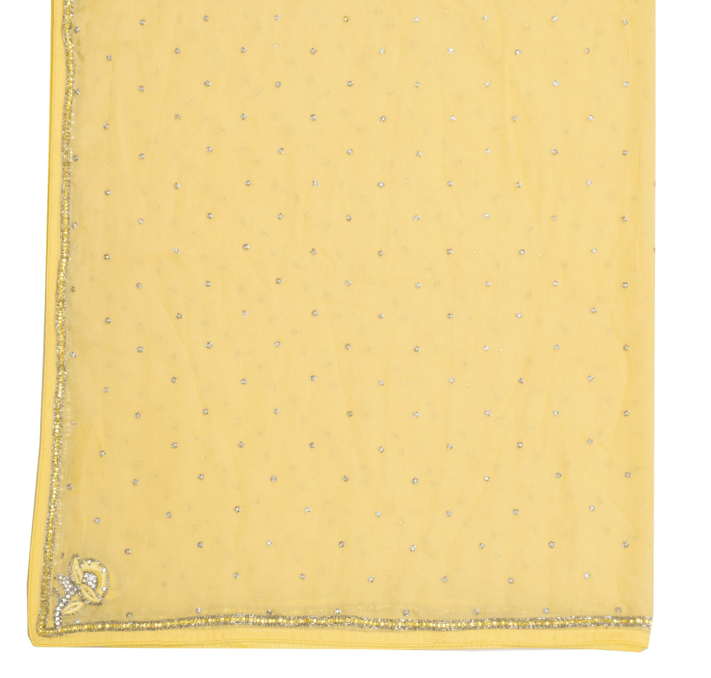 Sushila Vintage Yellow Dupatta Pure Georgette Glass Beads Embellish Long Stole