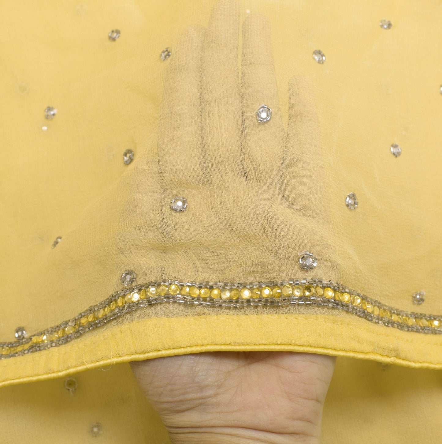 Sushila Vintage Yellow Dupatta Pure Georgette Glass Beads Embellish Long Stole