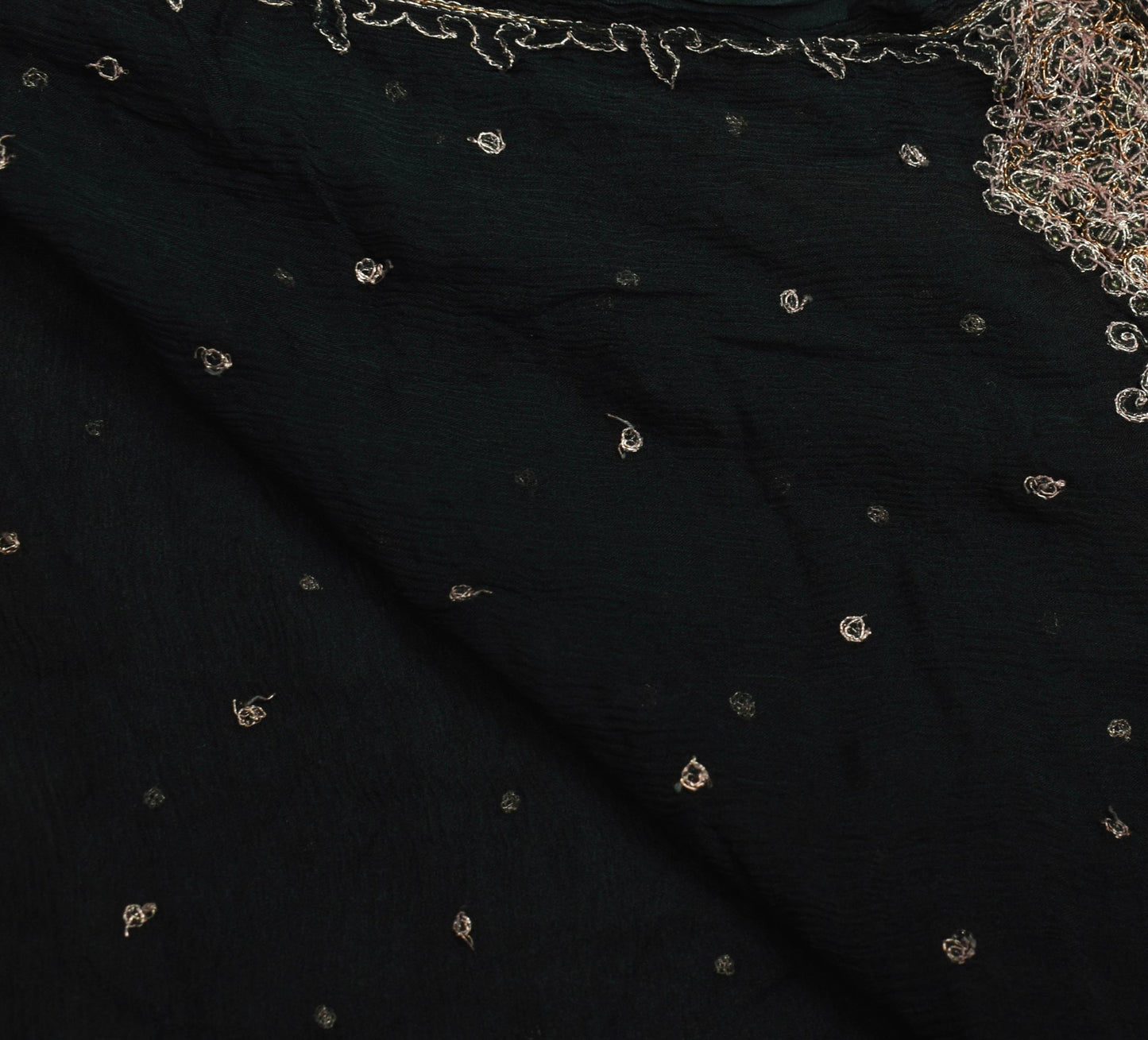 Sushila Vintage Black Zari Embroidered Dupatta Pure Chiffon Silk Soft Long Stole