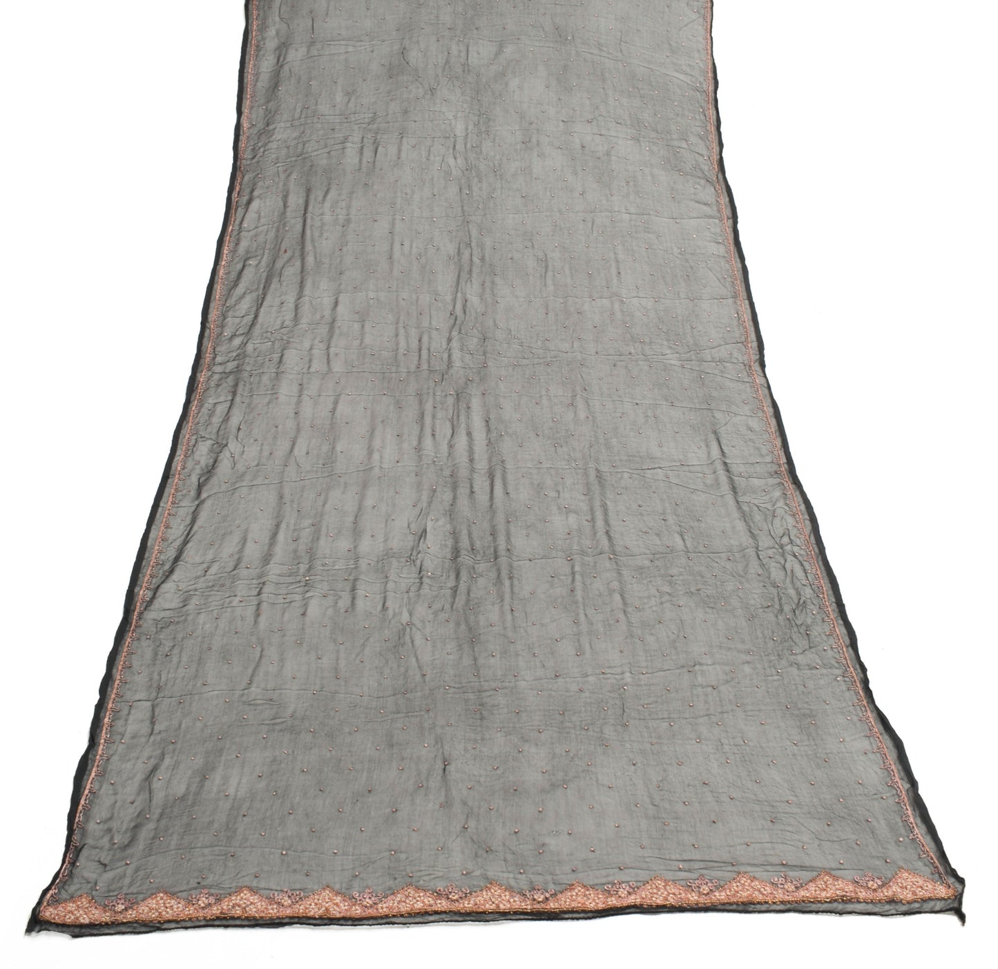 Sushila Vintage Black Zari Embroidered Dupatta Pure Chiffon Silk Soft Long Stole
