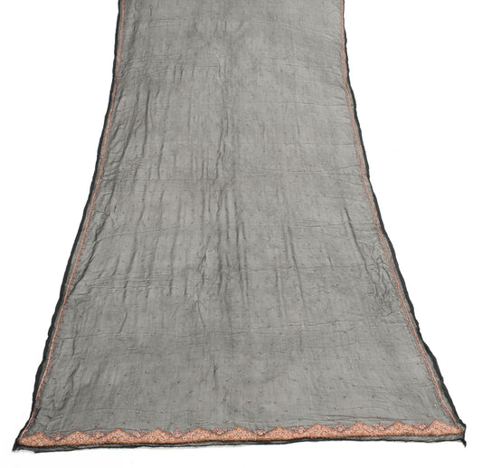 Sushila Vintage Black Zari Embroidered Dupatta Pure Chiffon Silk Soft Long Stole