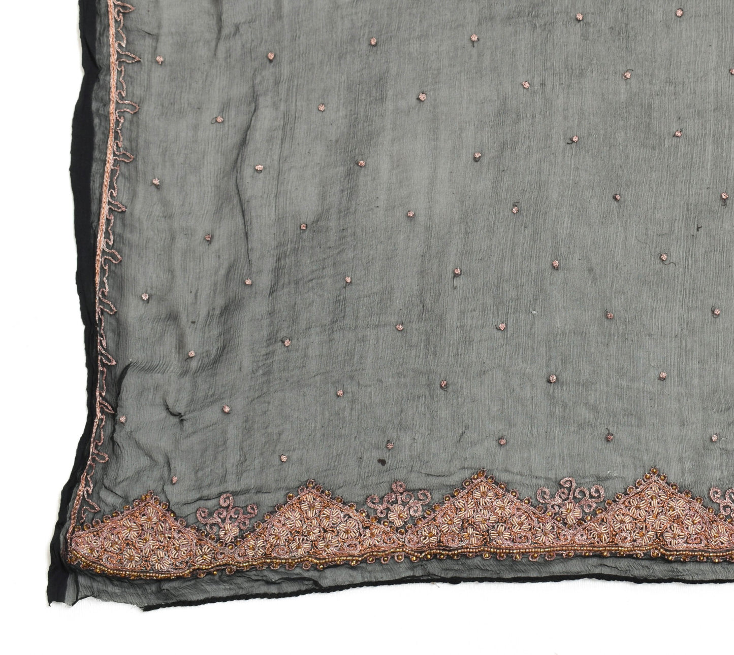 Sushila Vintage Black Zari Embroidered Dupatta Pure Chiffon Silk Soft Long Stole