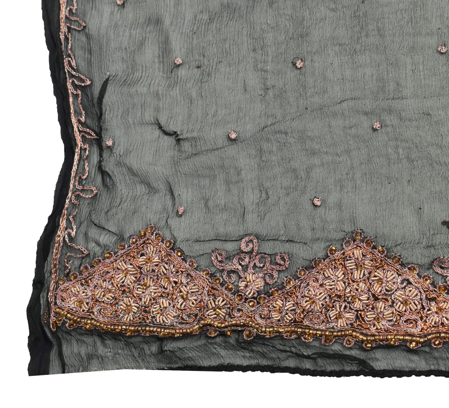 Sushila Vintage Black Zari Embroidered Dupatta Pure Chiffon Silk Soft Long Stole