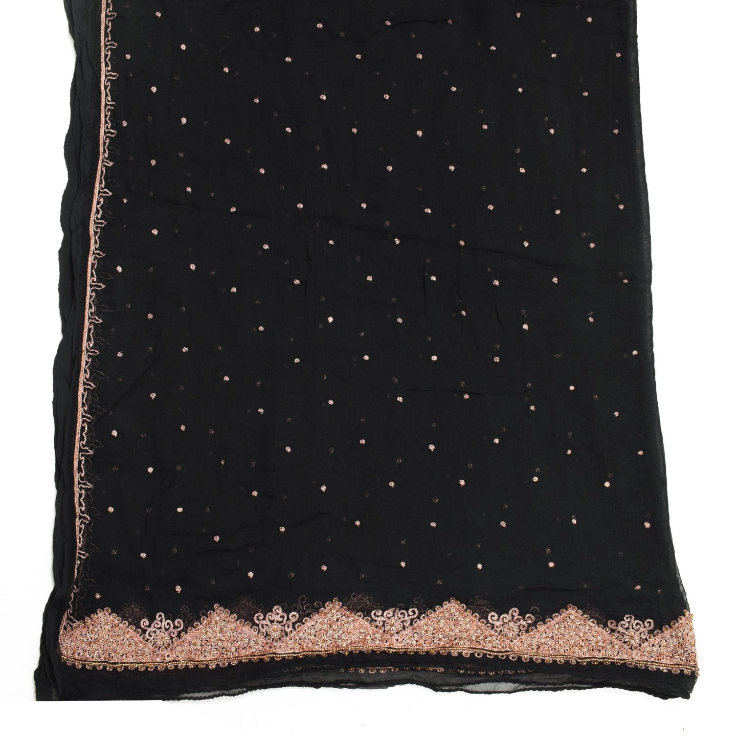 Sushila Vintage Black Zari Embroidered Dupatta Pure Chiffon Silk Soft Long Stole