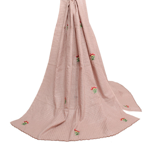 Sushila Vintage Mauve Pure Cotton Dupatta Hand Embroidered Floral Long Stole