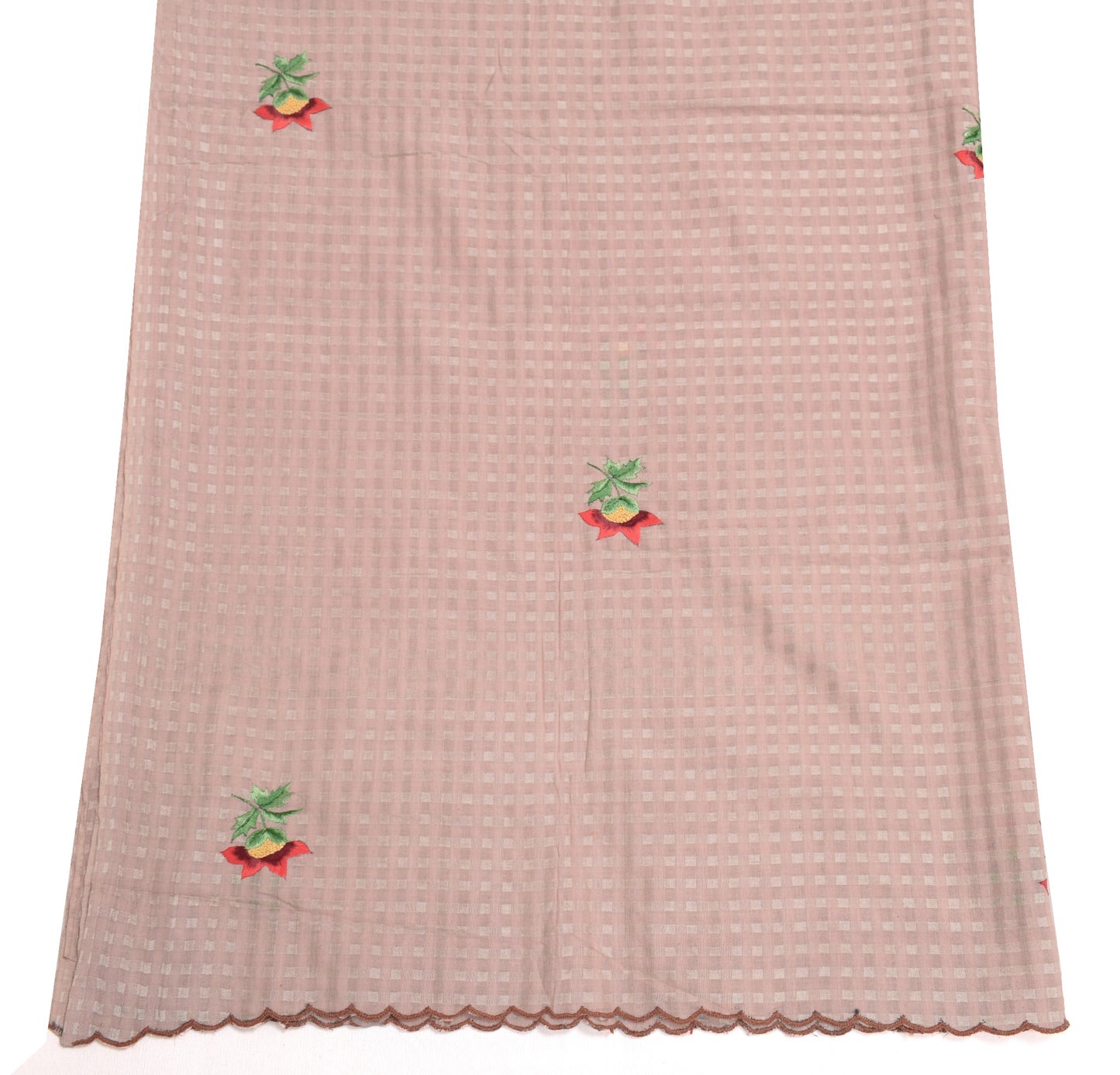 Sushila Vintage Mauve Pure Cotton Dupatta Hand Embroidered Floral Long Stole
