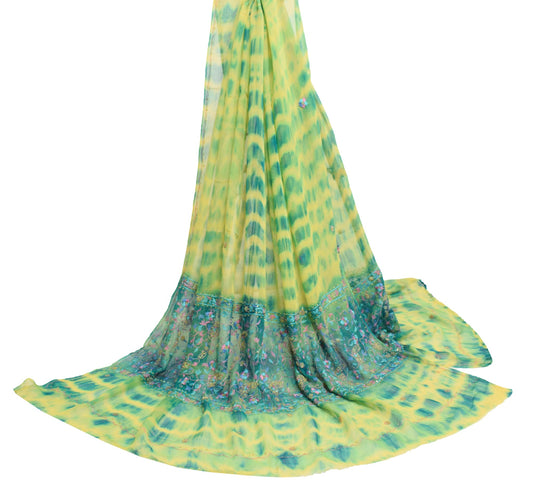 Sushila Vintage Yellow Tie-Dye Dupatta Pure Georgette Floral Long Stole Scarves