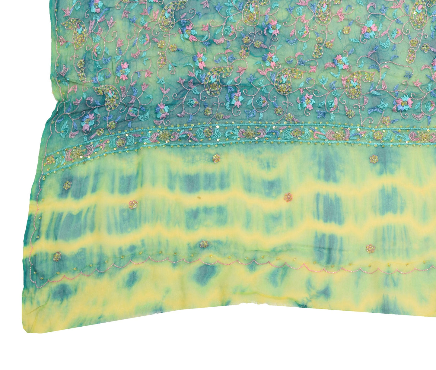Sushila Vintage Yellow Tie-Dye Dupatta Pure Georgette Floral Long Stole Scarves