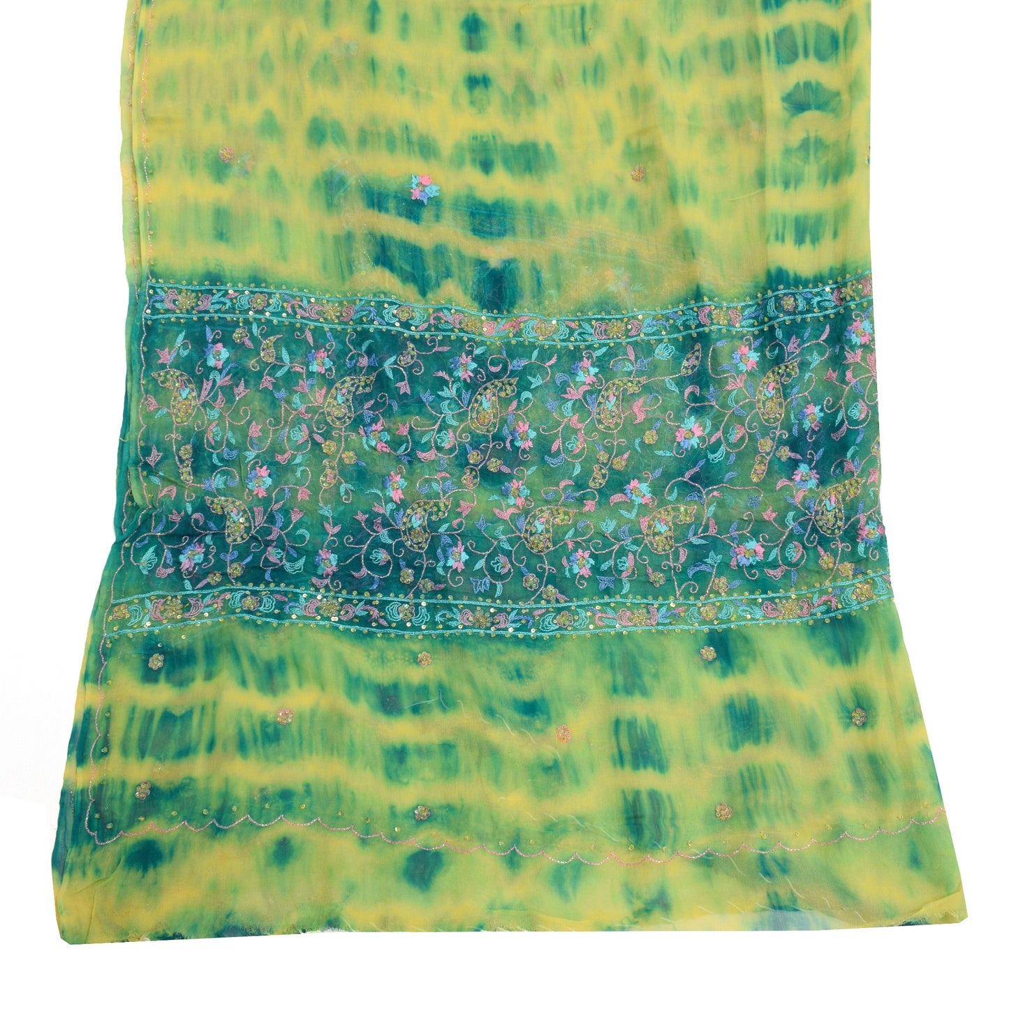 Sushila Vintage Yellow Tie-Dye Dupatta Pure Georgette Floral Long Stole Scarves