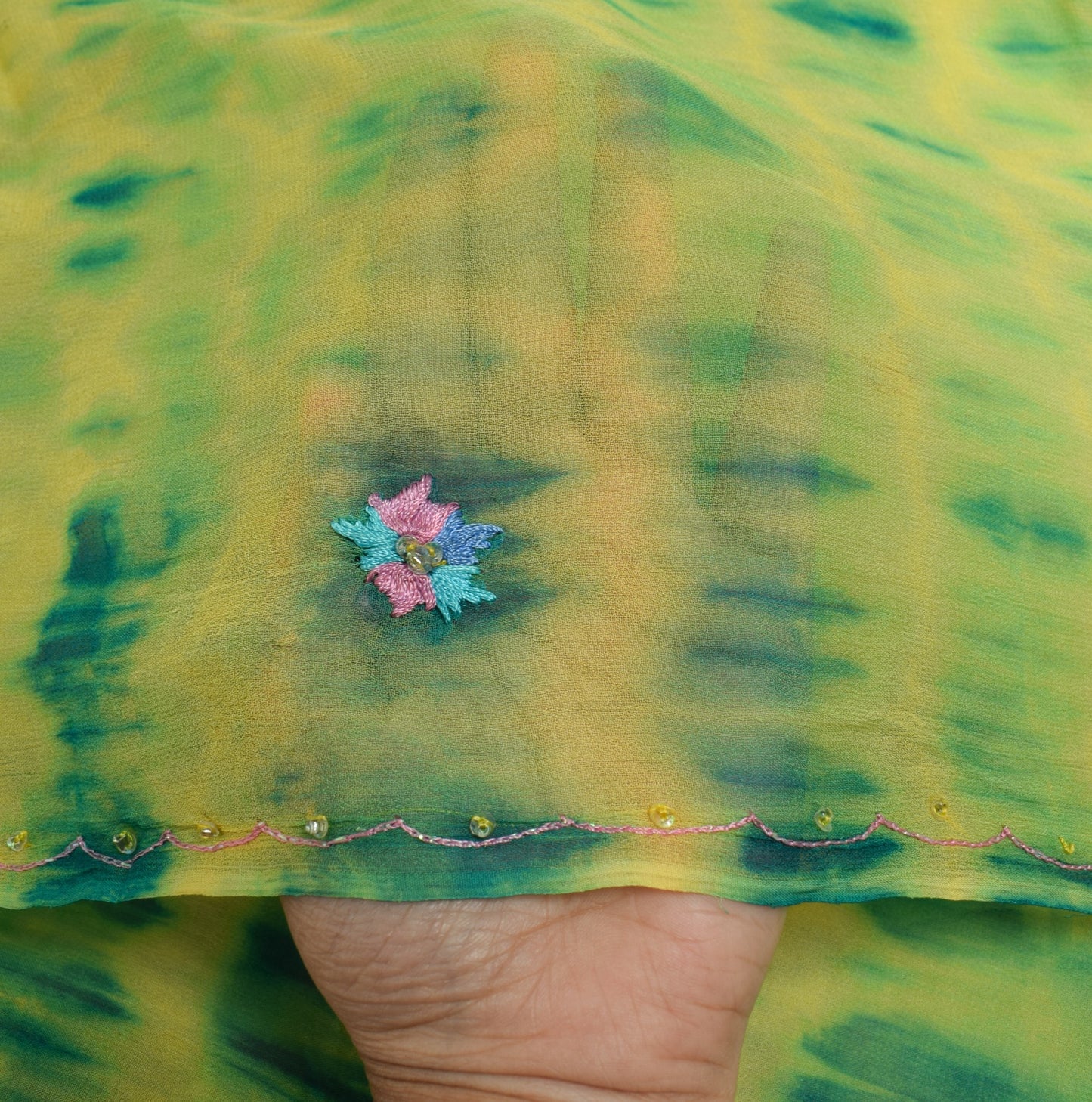 Sushila Vintage Yellow Tie-Dye Dupatta Pure Georgette Floral Long Stole Scarves