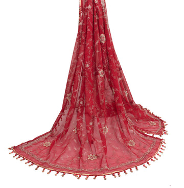Sushila Vintage Red Heavy Dupatta Art Georgette Zari Embroidered Long Stole Wrap