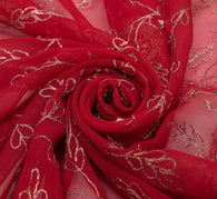 Sushila Vintage Red Heavy Dupatta Art Georgette Zari Embroidered Long Stole Wrap