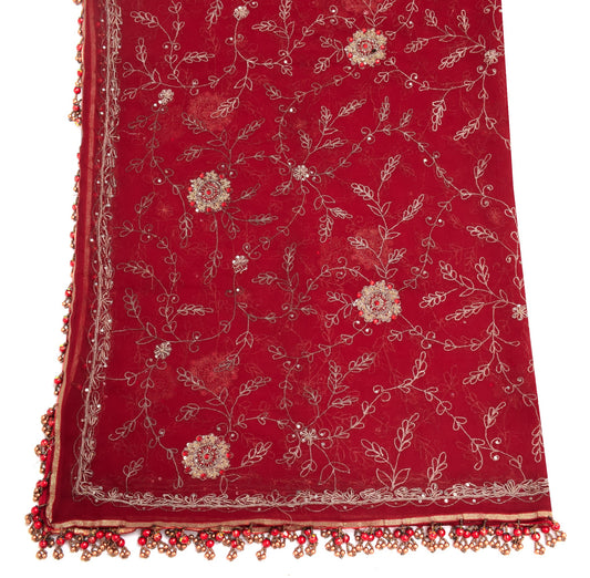 Sushila Vintage Red Heavy Dupatta Art Georgette Zari Embroidered Long Stole Wrap
