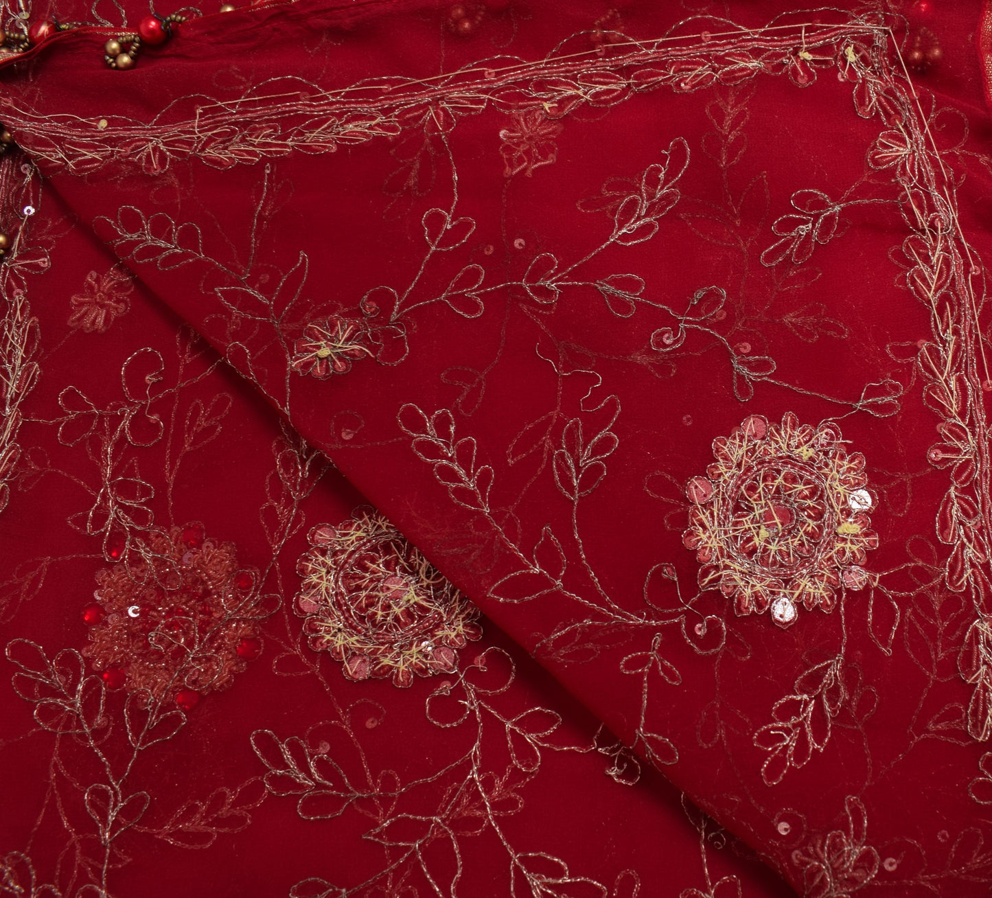 Sushila Vintage Red Heavy Dupatta Art Georgette Zari Embroidered Long Stole Wrap