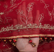 Sushila Vintage Red Heavy Dupatta Art Georgette Zari Embroidered Long Stole Wrap