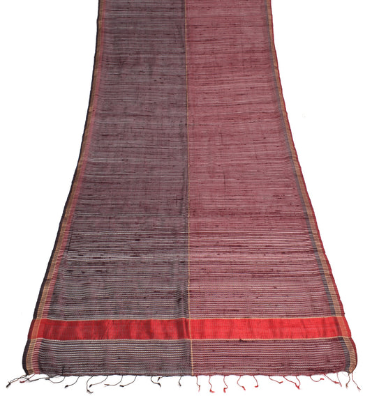 Sushila Vintage Black & Maroon Dupatta 100% Pure Silk Stripes Woven Long Stole