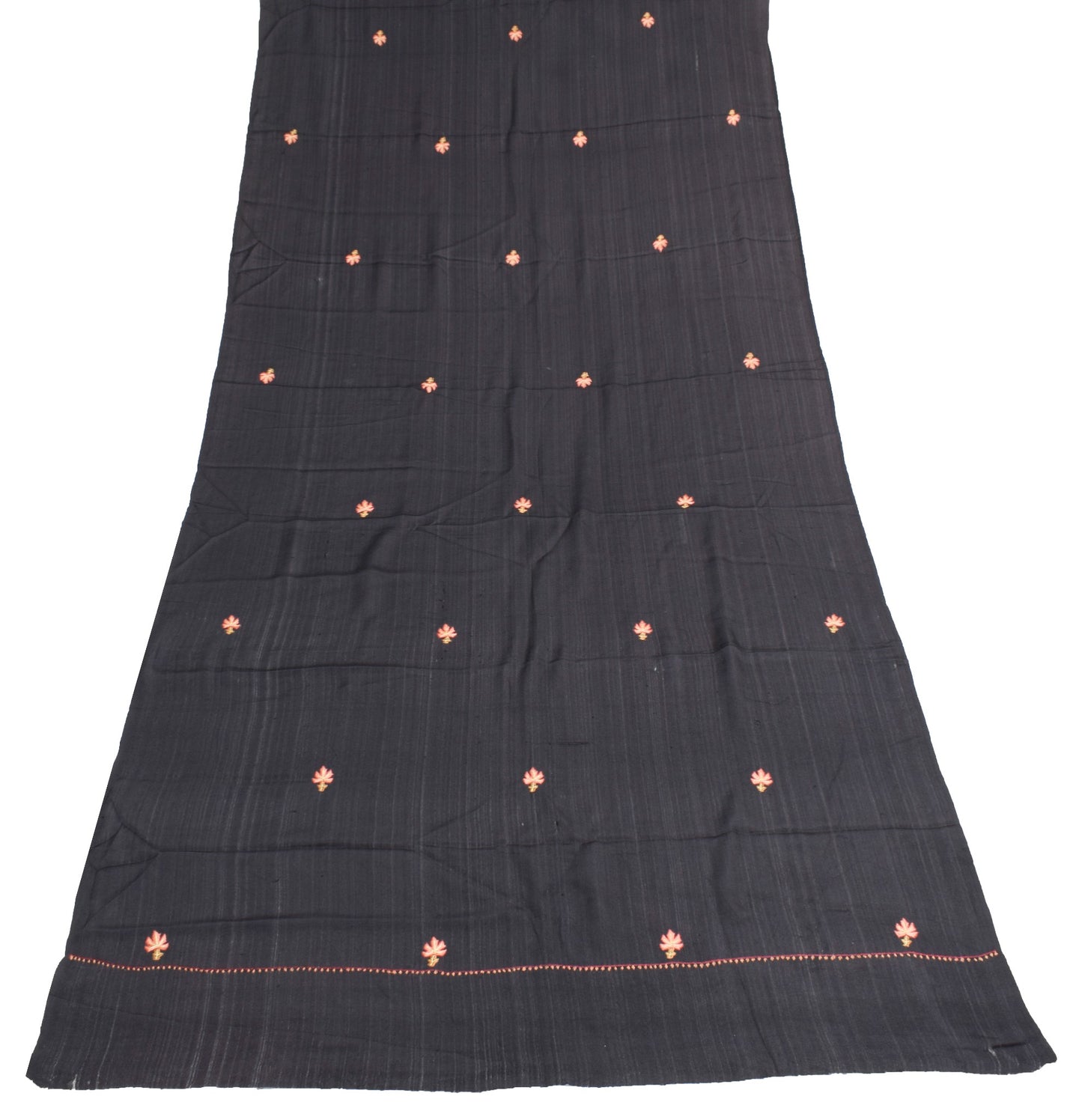 Sushila Vintage Black Dupatta Hand Embroidered Pure Silk Floral Long Stole Hijab